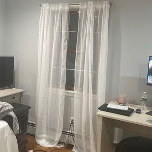 2 semi sheer white curtain panels 38x86 inches